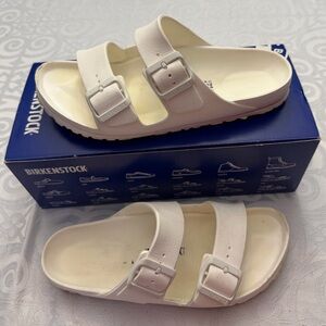 Birkenstock White Arizona EVA Beach Pool Slides Sandals 2 Buckle Woman 7 | Man 5